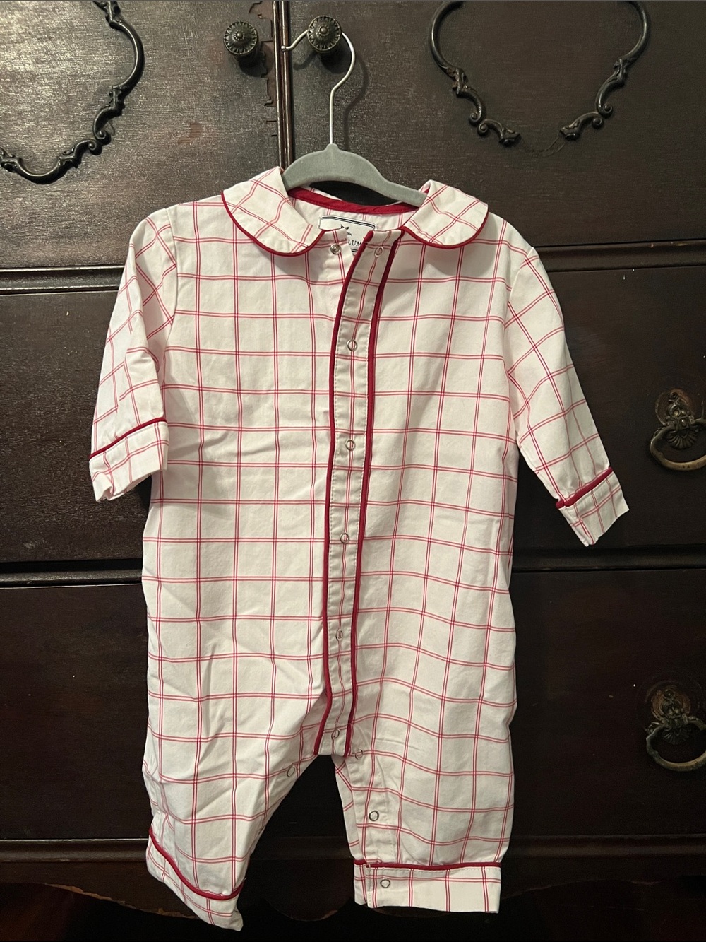 White and Red Grid Infant Pajamas